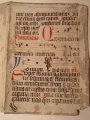 Mittelalterliche Pergamenthandschrift
auf Leder, wohl um 1400, wurde ehemals als Bucheinband genutzt