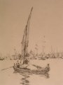 Carl Thiemann Lithographie: Boote vor Venedig