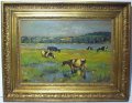 Hans von Hayeck
(1869 Wien – 1940 München),“ Weidende Kühe in Flusslandschaft“, Öl auf Pappe