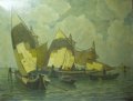 Ludwig Dill (1848 Gernsbach – 1940 Karlsruhe): "Fischerboote vor Venedig (Chioggia)" , oil on canvas , as depicted in: Schäfer: "Werkverzeichnis Ludwig Dill"